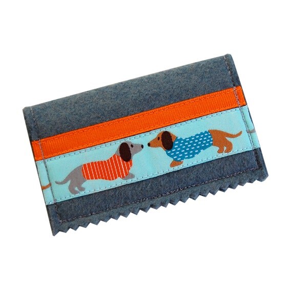 Business card case with dachshunds in sweaters