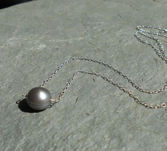Simple Gray Pearl and Sterling Silver Necklace - 20 dollar necklaces Bridal Bridesmaid Everyday Wear