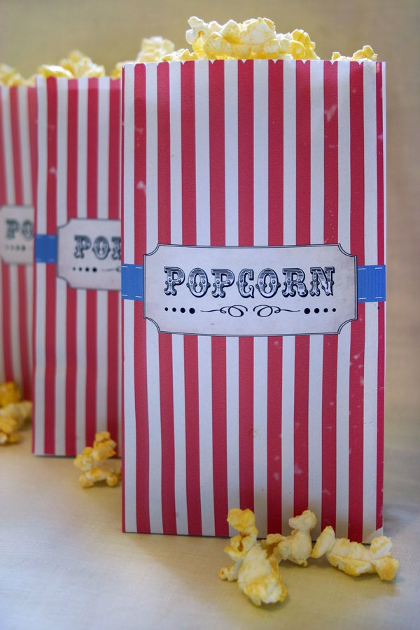 Vintage Circus Kids Party Popcorn Bag - DIY PRINTABLE FILE