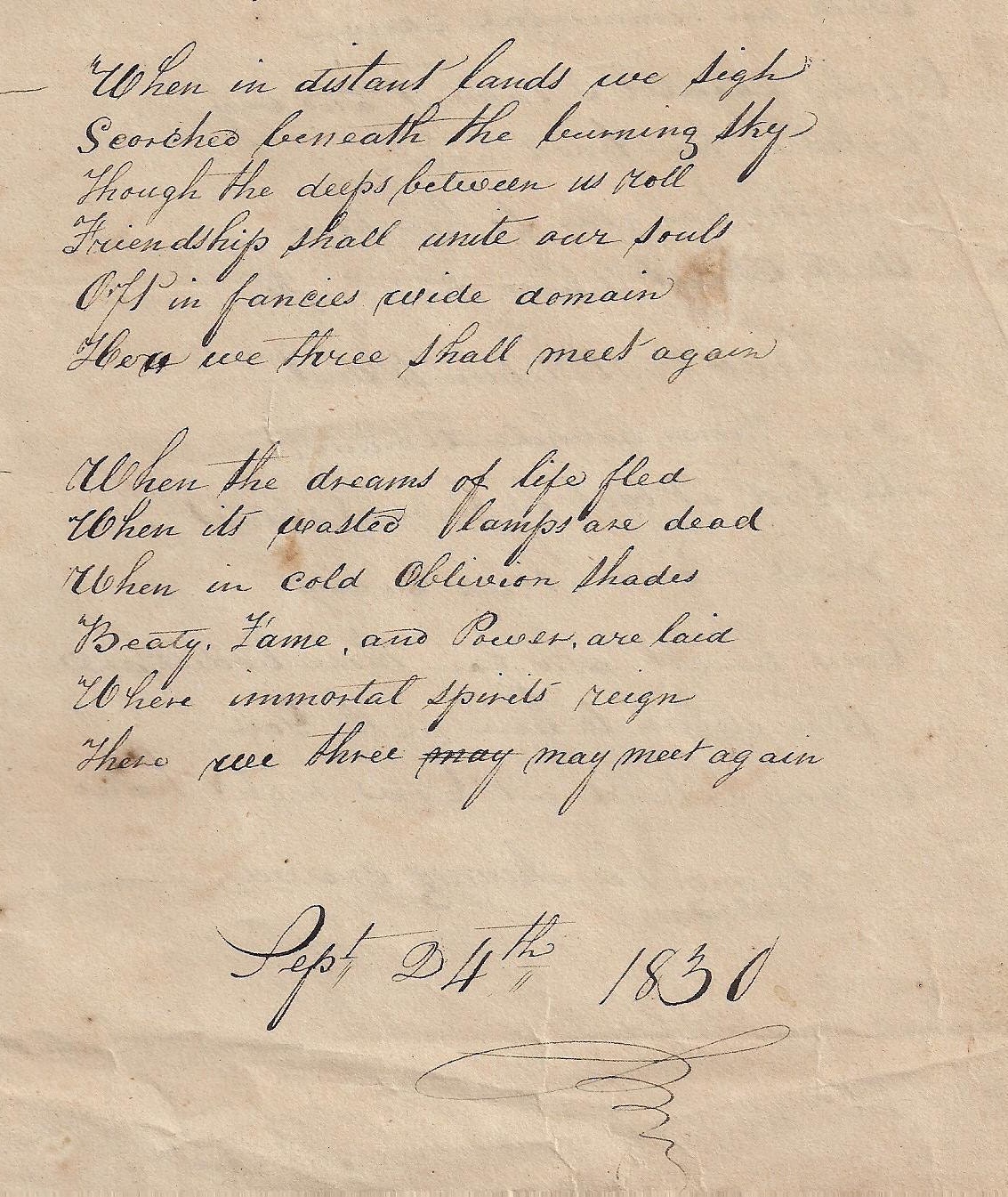 1830 Antique Paper Ephemera Cursive Writing Two Poems