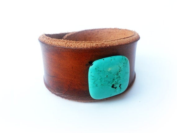 Leather Wristband - Turquoise