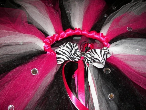 Hot Pink Princess BLING Tutu Set--Zebra Style-Matching jeweled flower