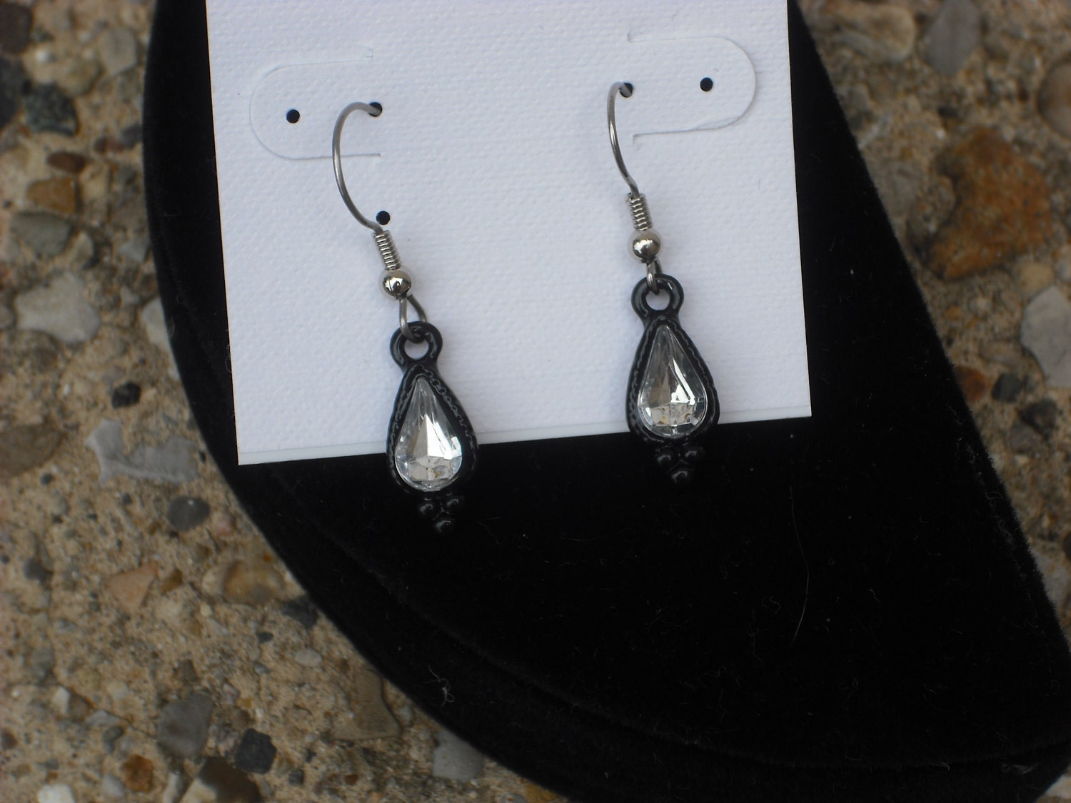 FREE SHIPPING Black and White Dangle Earrings