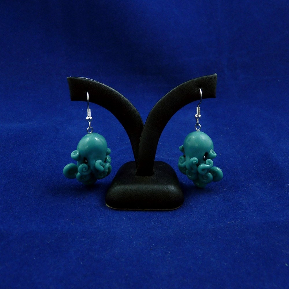 Tropical Sea Octopus Earrings - Blue Polymer Clay Kawaii Jewelry