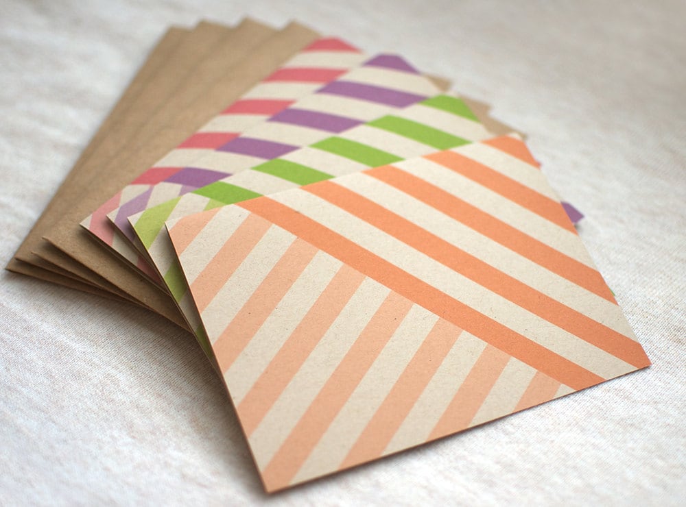 Striped Card Set of 4 - Eco Friendly, Blank Note Cards