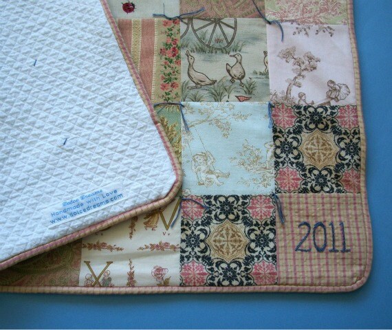 Baby Girl Quilt with Custom Hand Embroidery by Dolce Dreams