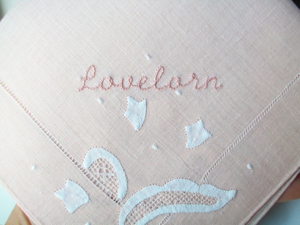hand embroidered vintage hanky - lovelorn - free shipping
