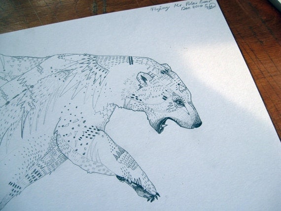 Flying Polar Bear // Original Sketchbook illustration