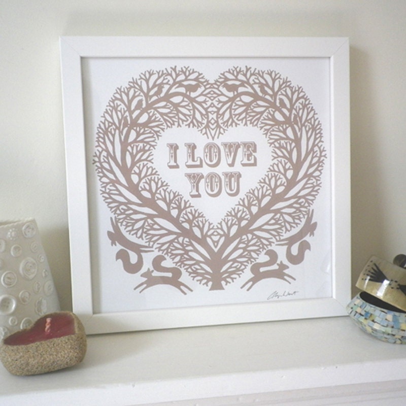 Romantic Folk Art Inspired I Love You Treeheart Print