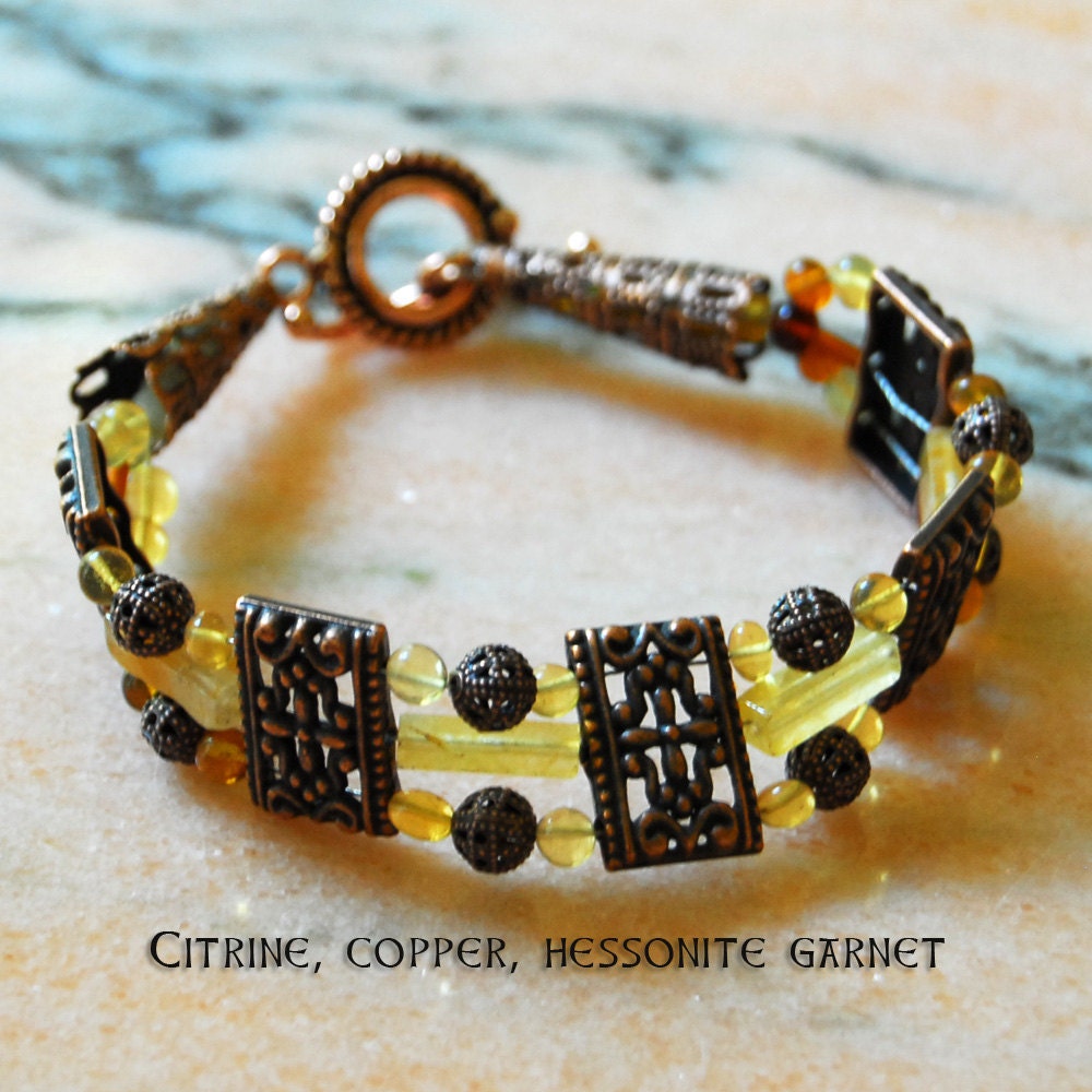 Citrine, Copper and Hessonite Garnet Bracelet