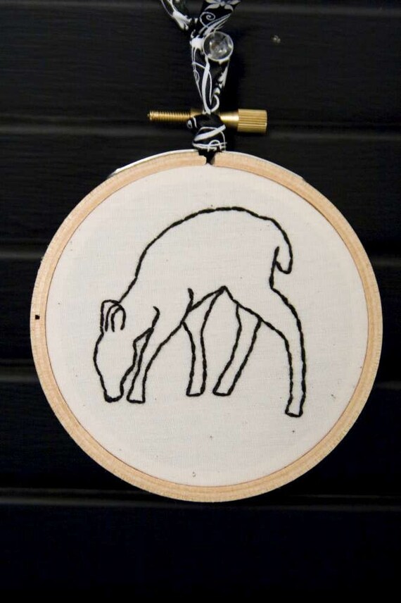 Hand Embroidered Wall Art. Forest Deer.