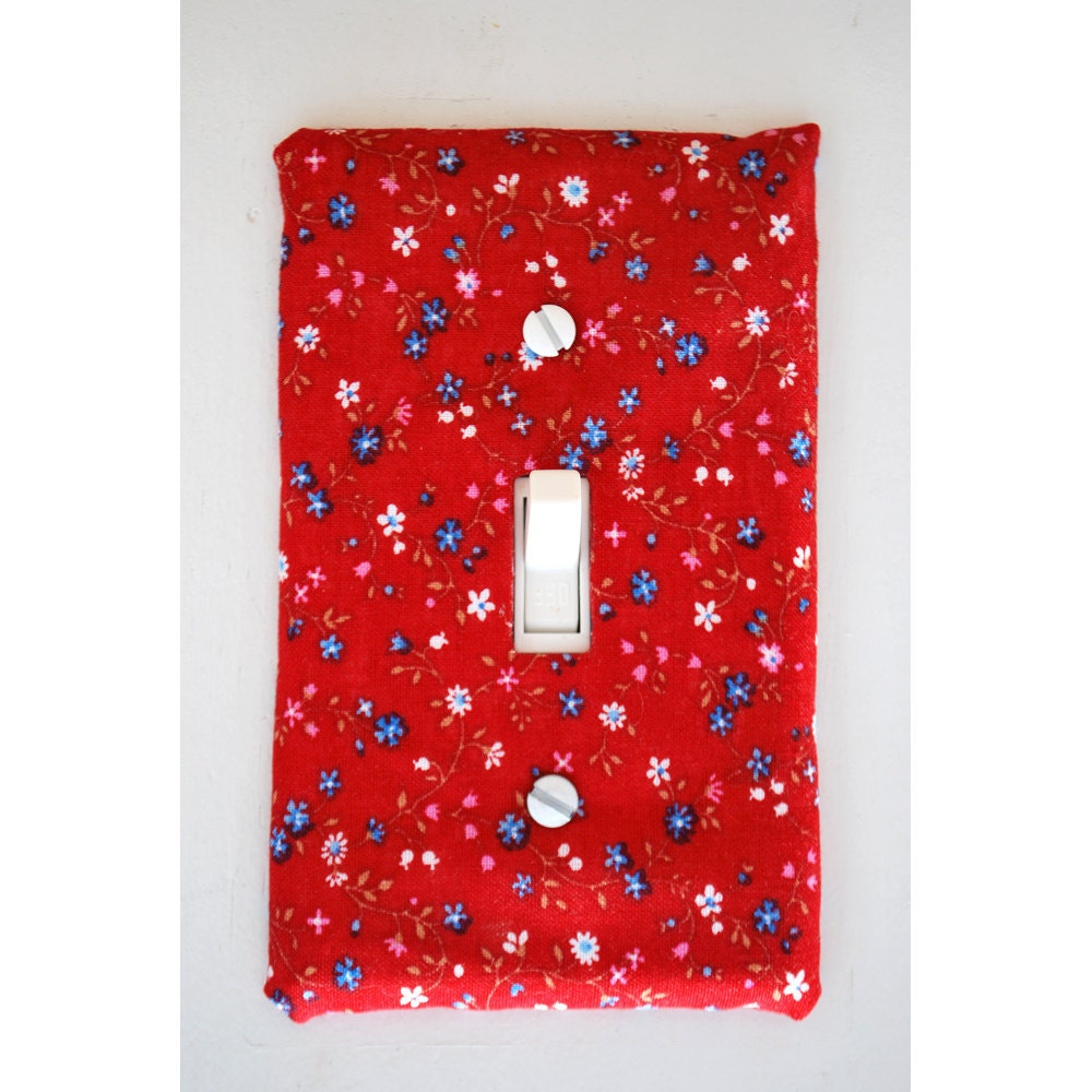 Light Switch Plate Cover - red with multi-colored flowers