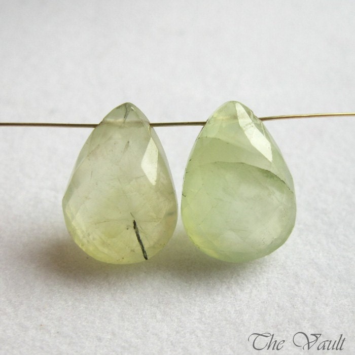 2 (1 pair) Prehnite 16mm faceted drop briolettes