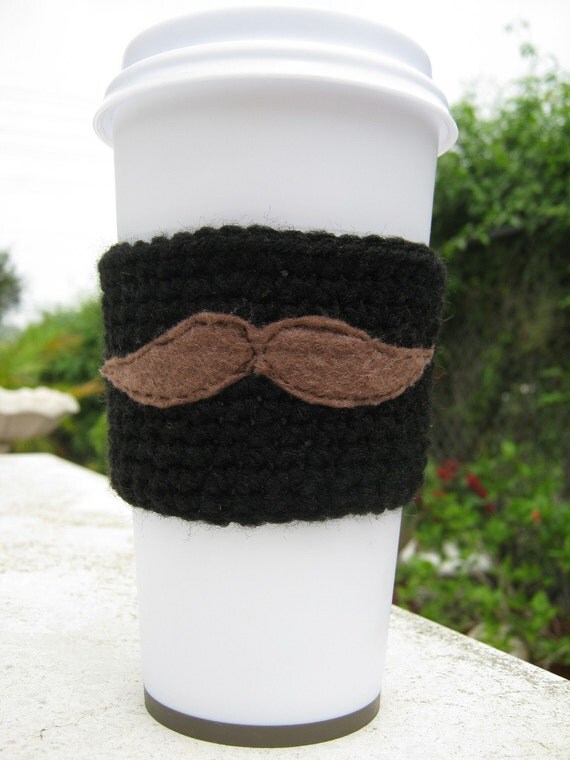 Mustache Coffee Cozy WITH  Coffee Cup Hands off my by PinkFrog4U from etsy.com