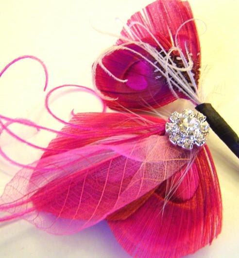 Pink Blush Peacock Bridal Party Set Hair Clip and Boutonniere Wedding Party