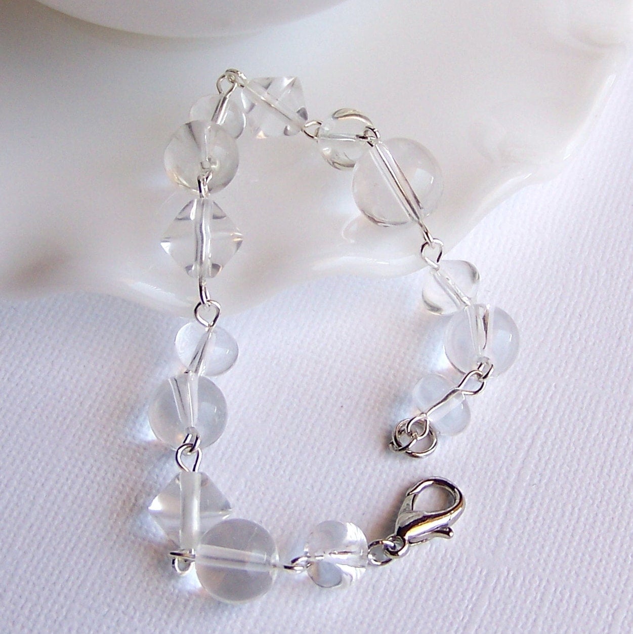 Clear Glass Beaded Bracelet 8in/20cm