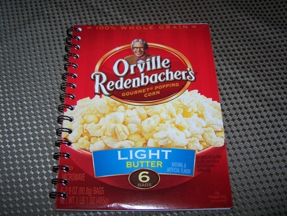 Upcycled Notebook Upcycled Notepad: ORVILLE REDENBACHER'S Popcorn Notebook Recyled 50 Page Spiral Bound Notebook