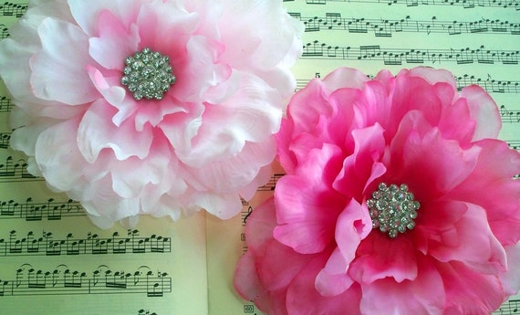 Large Hot Pink PEONY FLOWER CLIP... use in hair, headband or hat for infant or big girl