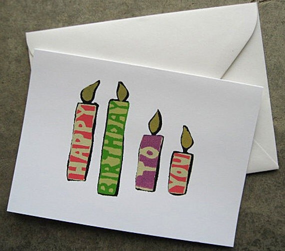 Happy Birthday Candles Blank Card, Happy Birthday Card, Hand-painted Birthday Card, Candles, Happy Birthday to You