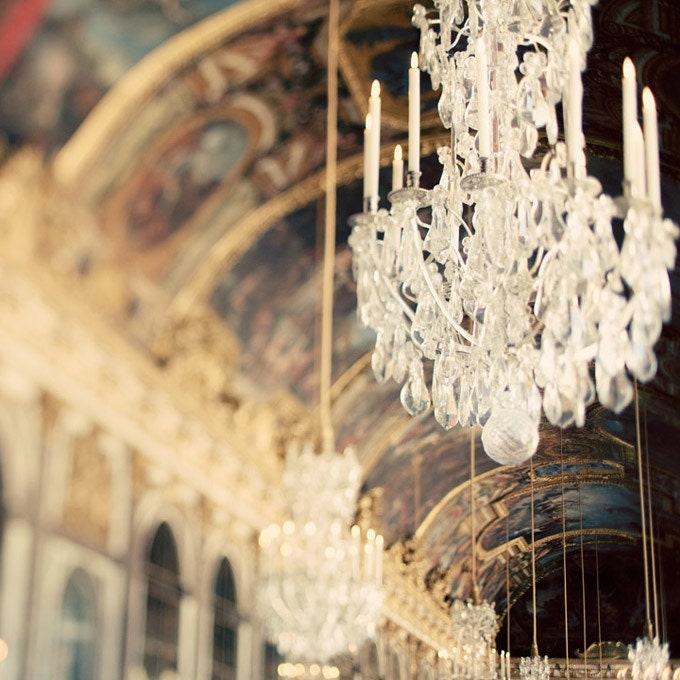 Chandelier photograph, Paris - The Secret History -  Versailles, Hall of Mirrors, France, French Style, Glamour