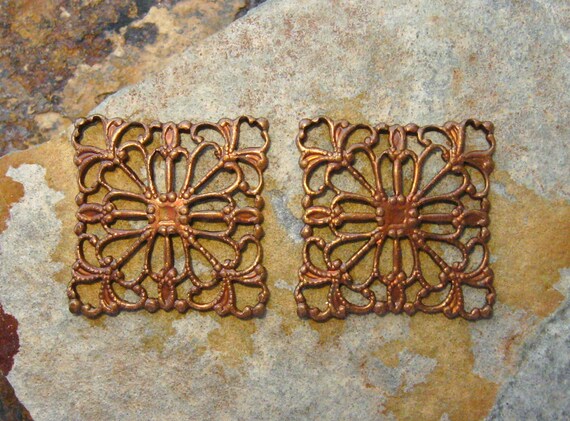 LOW SHIPPING 2 Trinity Vintage Patina Square Filigrees -  Trinity Brass Co