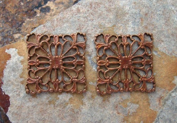 LOW SHIPPING 2 Trinity Vintage Patina Square Filigrees -  Trinity Brass Co