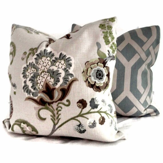 Kravet Green and Grays Jacobean Floral  Pillow Cover 18x18, 20x20 or 22x22