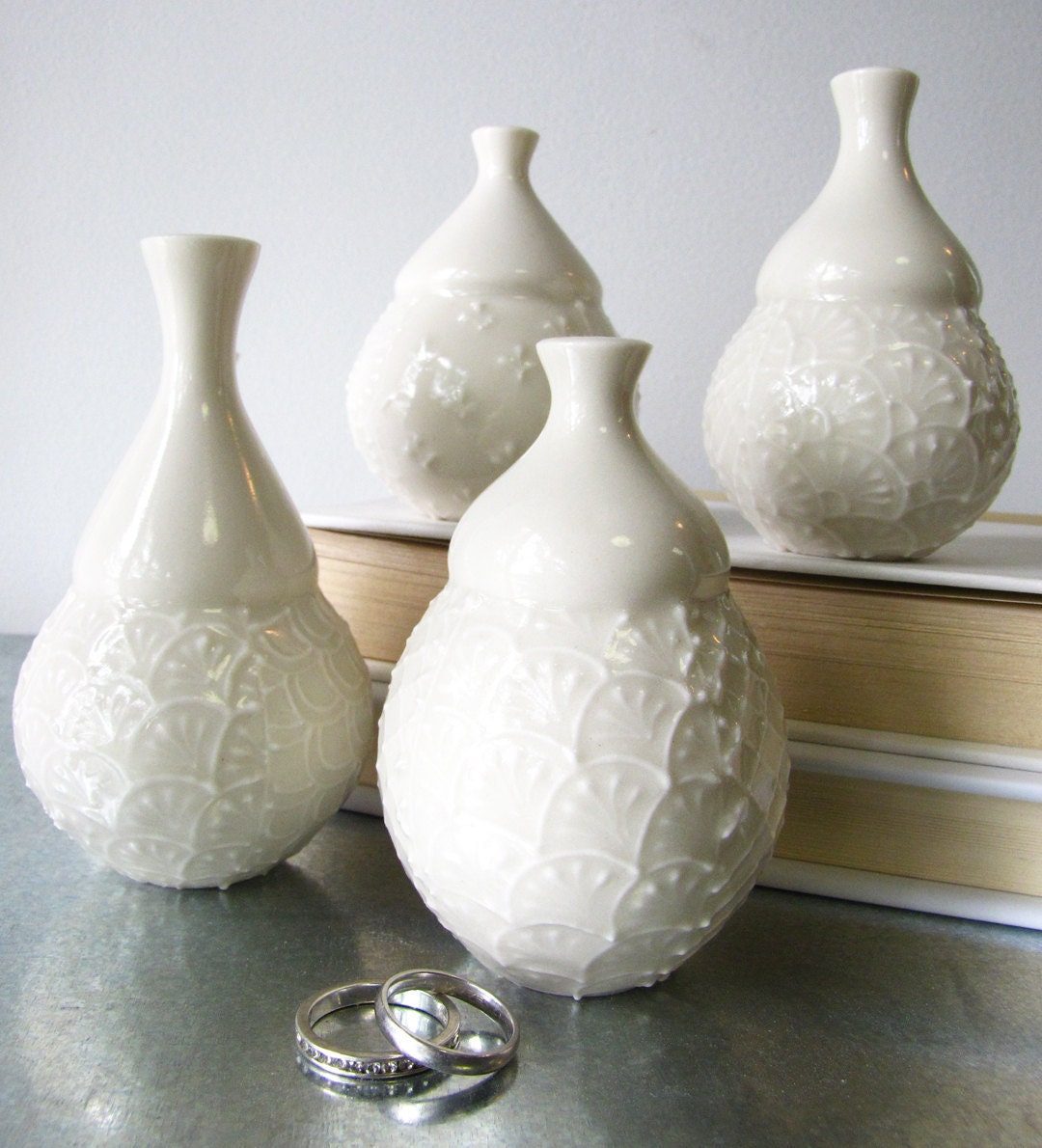 Single White on White Bud Vase