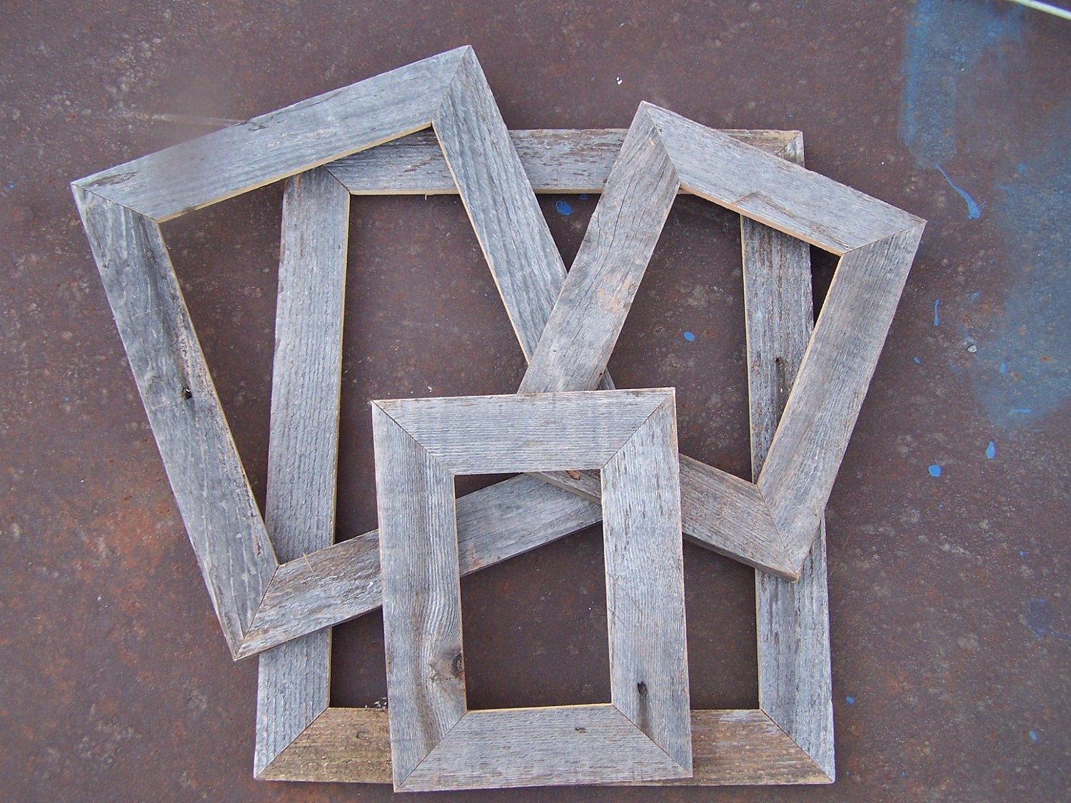 Lot of 4 Flat Barnwood Picture Frames. 1 Each 4x6, 5x7, 8x10 & 11x14. Rustic....Weathered.