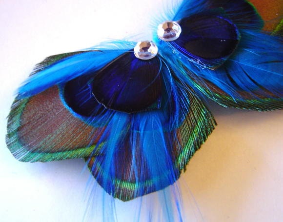 SOPHIA Malibu Blue Bridal Peacock Feather Shoe Clips Wedding Party 