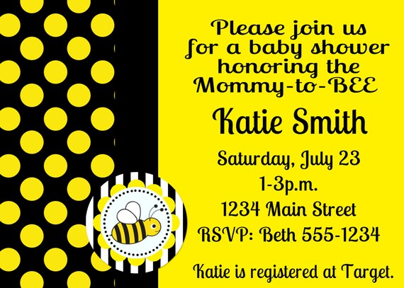 Bumble Bee Custom DIY Baby Shower Invitation