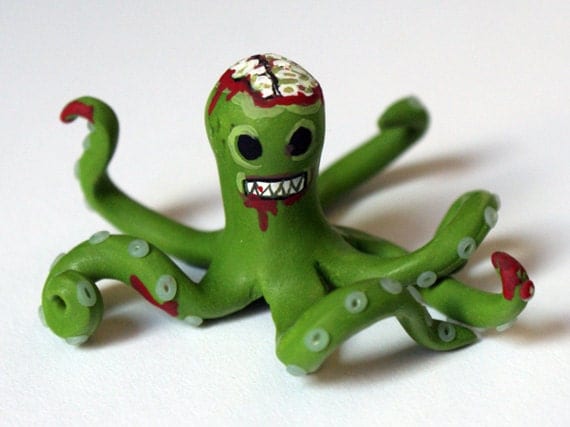 Hungry Zombie Octopus figure polymer clay art gift