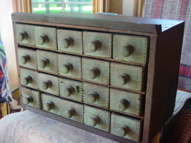 Folk Art Cabinet With Twenty Cheese Box Drawers