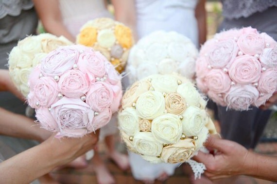 Whimsical Fabric Rosette Bridal or Bridesmaid Bouquet