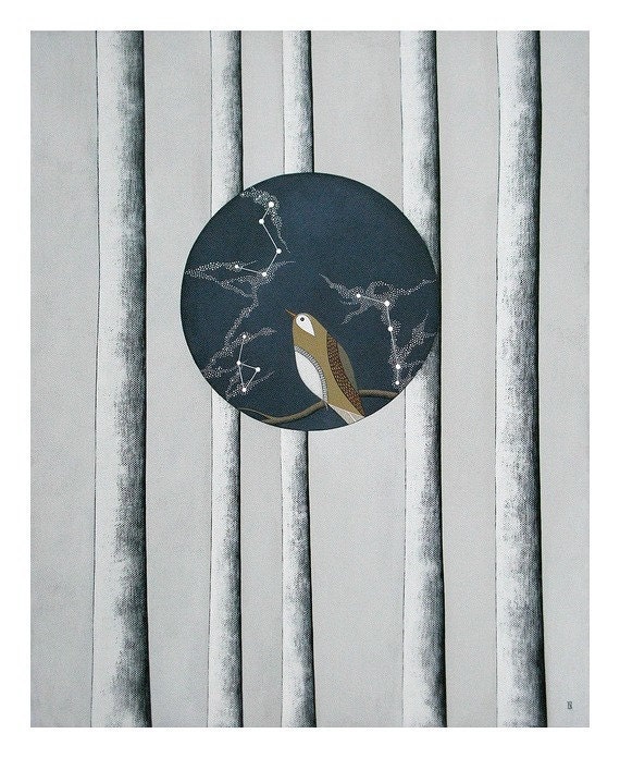 RESERVED for rednettlepress // original canvas painting // fine art // constellation bird by natasha newton
