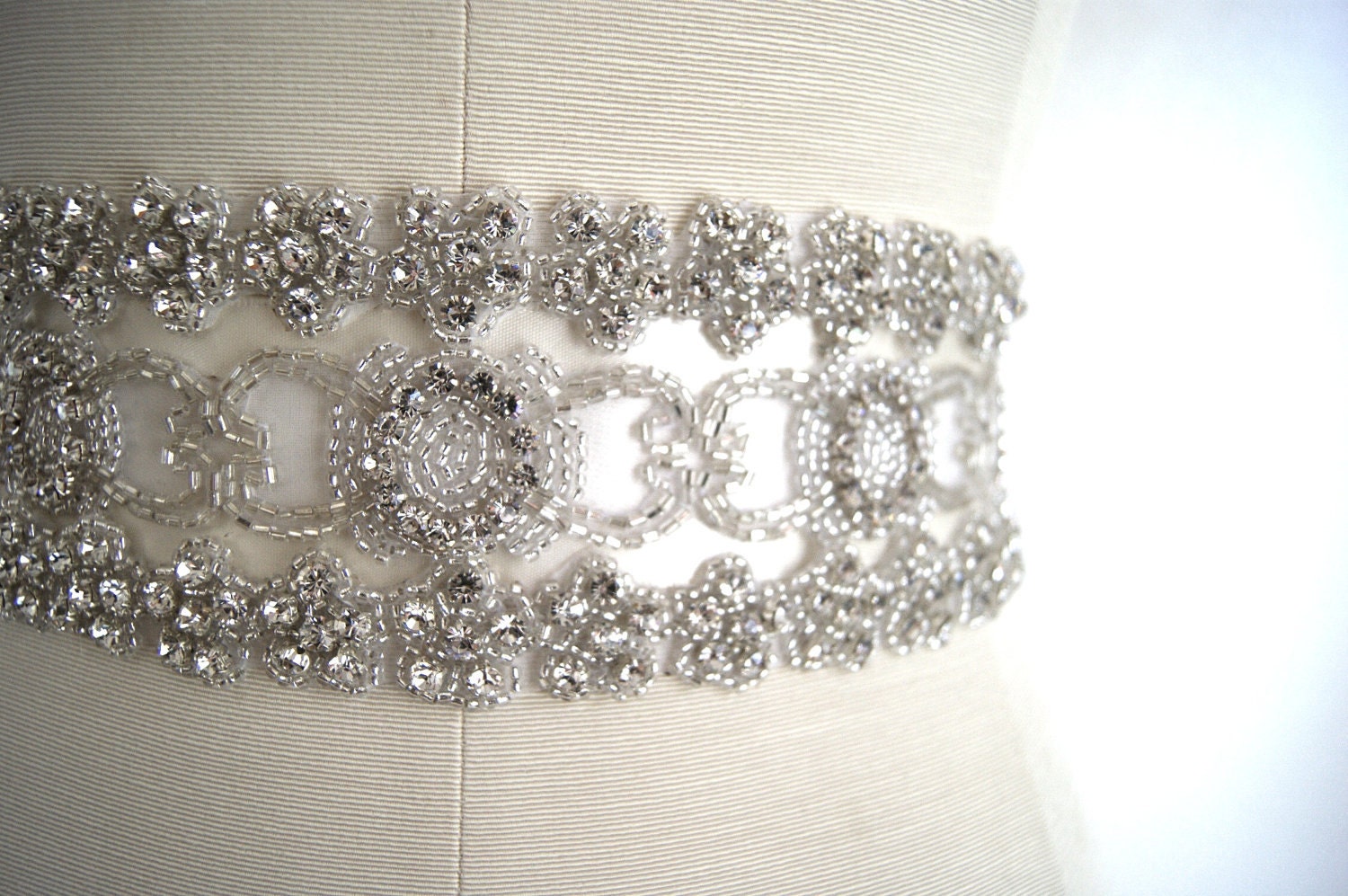 Couture Bridal Sash THE MAJESTIC Rhinestone Wedding belt Crystal and Satin