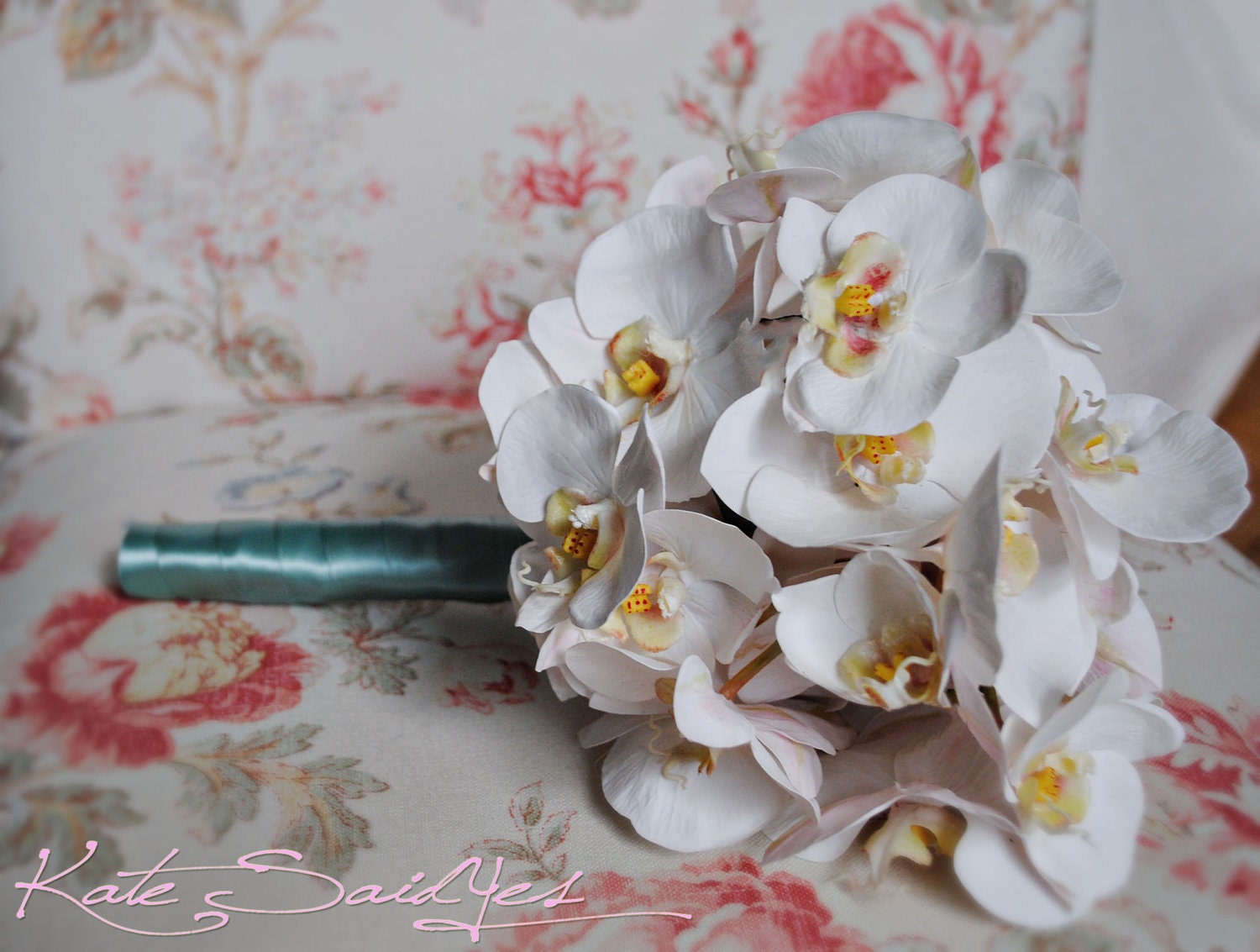 Orchid Wedding Bouquet White Orchid and Tiffany Blue Real Touch Bouquet