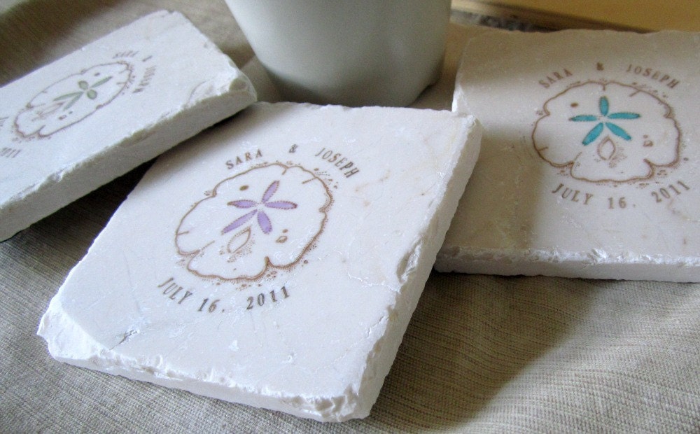Sand Dollar Wedding Favor Coasters, Set of 25