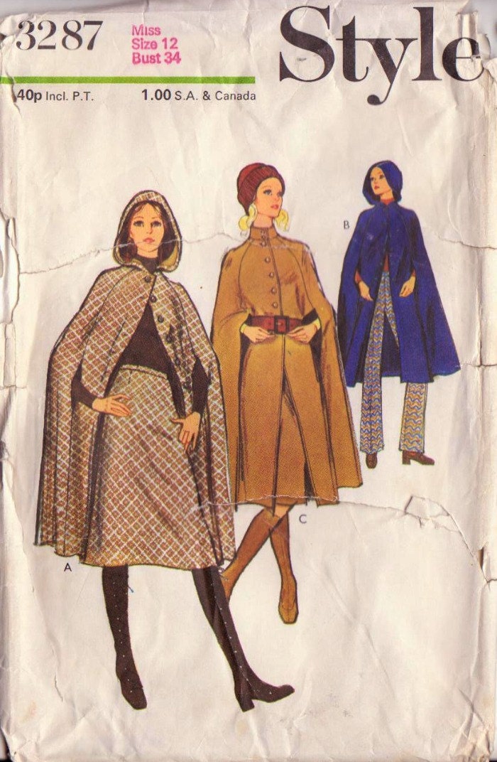 1970s Vintage Simplicity Cape, Skirt, and Trousers Sewing Pattern-Bust 34