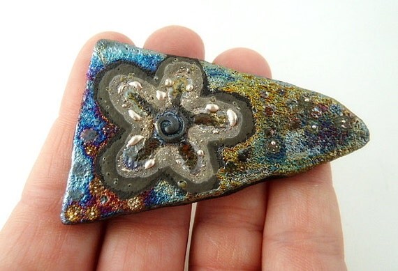 Raku Ceramic Cabochon Tile Raku Jewelry Supplies Handmade by MAKUstudio