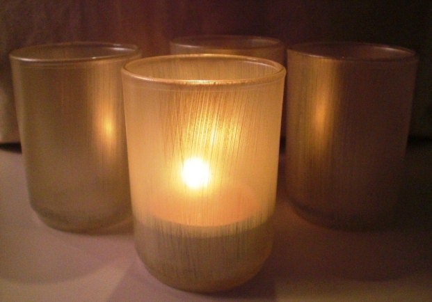 Hand Painted Champagne Tea Light Candle Holders  Set of 4