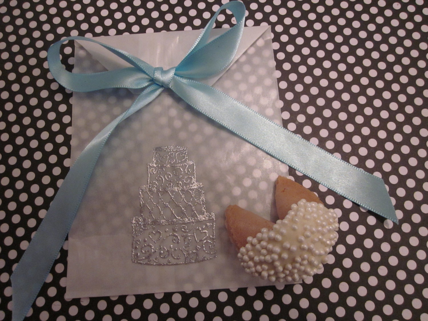 Wedding Favor Custom Fortune Cookie Light Blue Silver and White