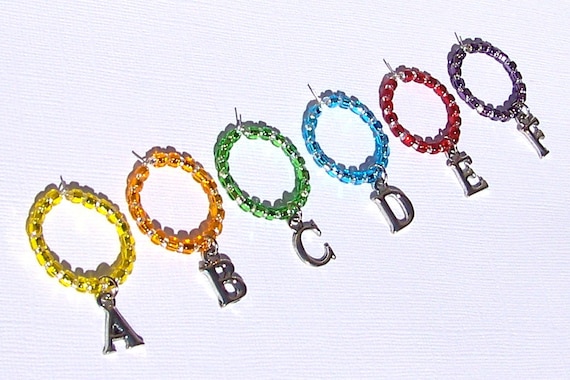 Alphabet Wine Charms Rainbow Colored YOUR CHOICE of letters Set of 6