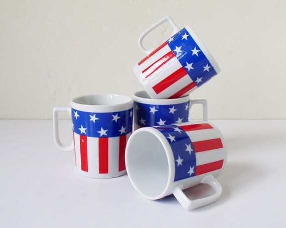 Vintage American flag coffee mugs