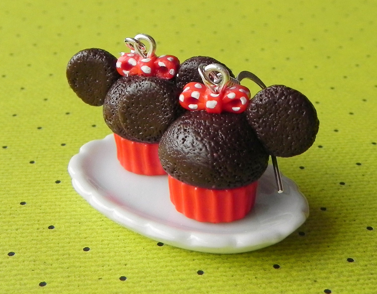 Minnie Mouse cupcake earrings