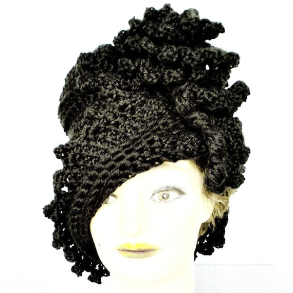 Womens Crochet Hat - Black Cloche Hat for Women Soft Acrylic Yarn Customize Plus Size - All Head Sizes Fall Accessories Spring Fashion