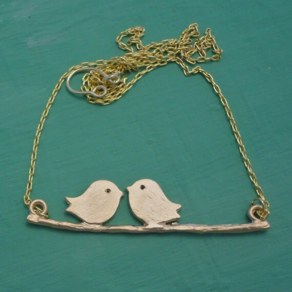 Two Cute Birdies in Love - Dainty Necklace on Gold Chain - Ready to Ship