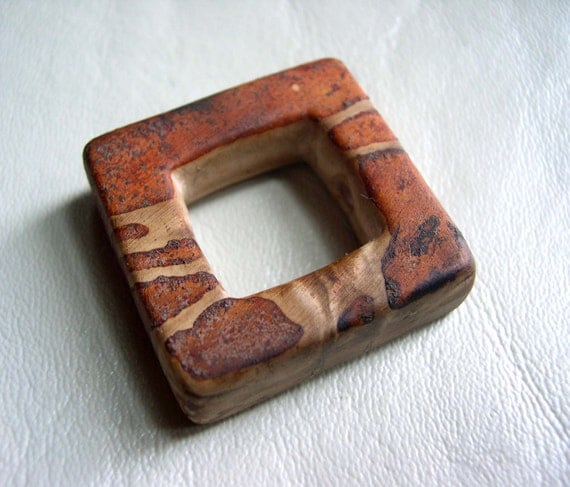Saggar Fired Large Square Ceramic Bead or Pendant 14