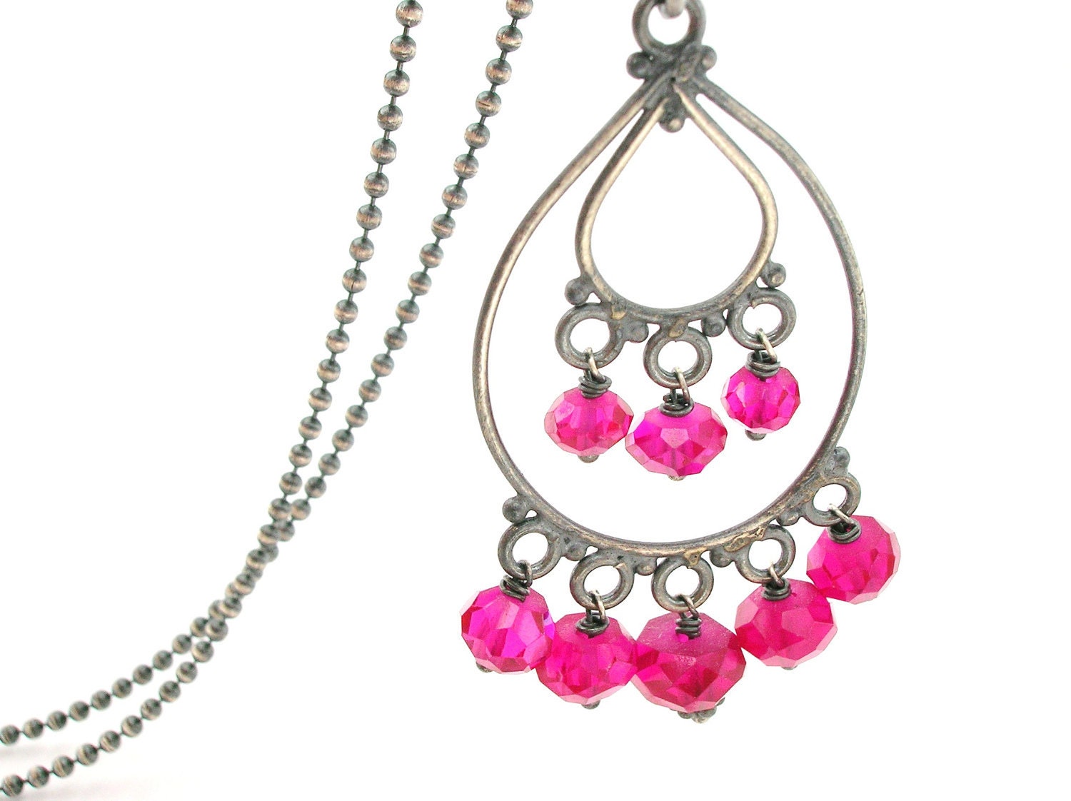 Raspberry Pink Necklace quartz handmade oxidized by bluebirdss from etsy.com