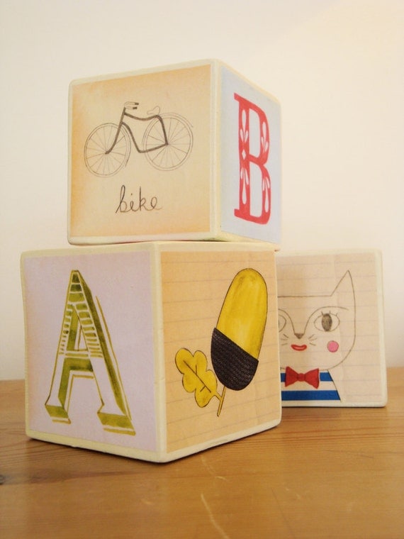 Alphabet blocks - set of 3 illustrated alphabet blocks